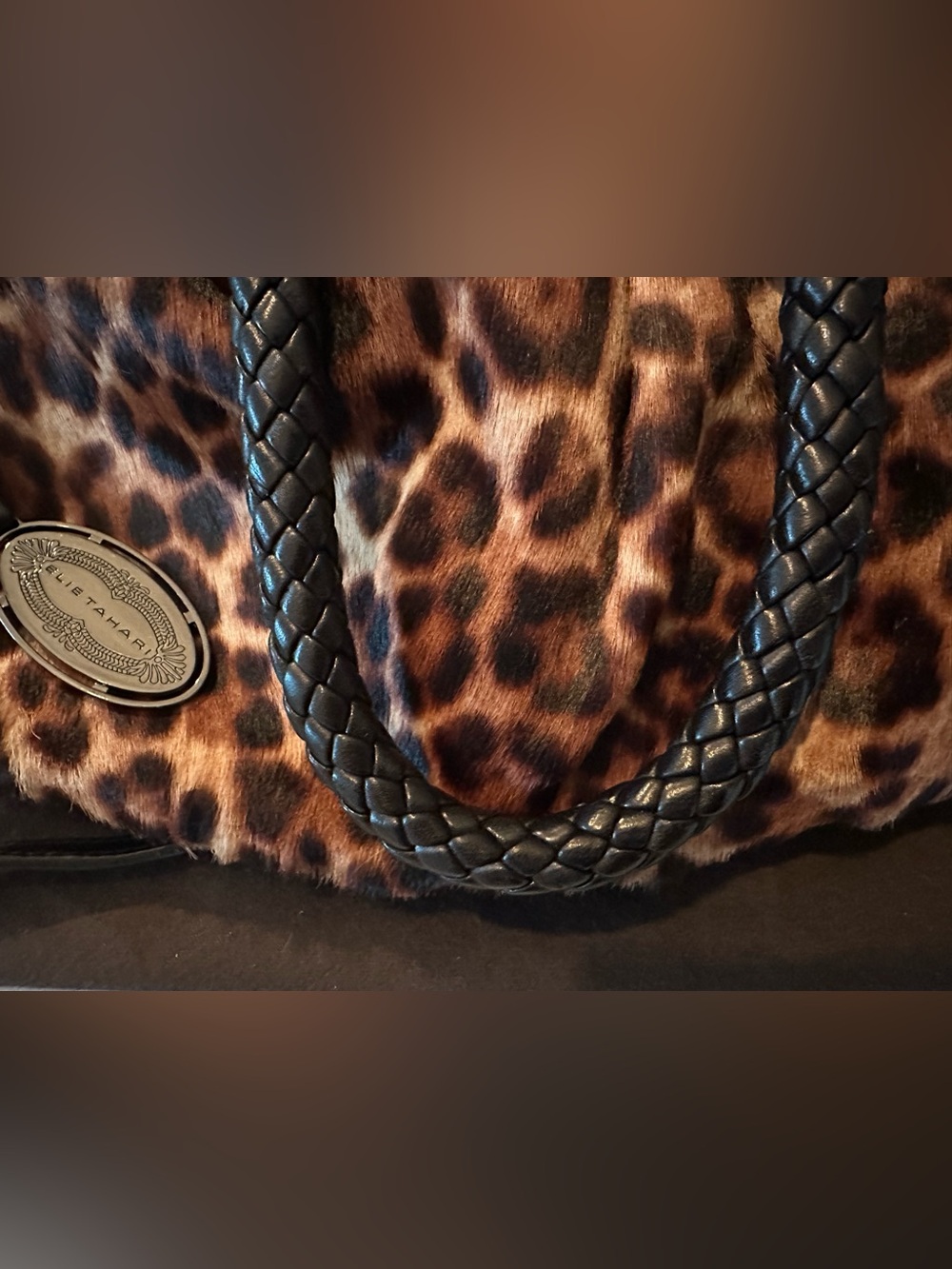 Elie Tahari Leopard Print Leather & Fur Bag - Picture 3 of 8